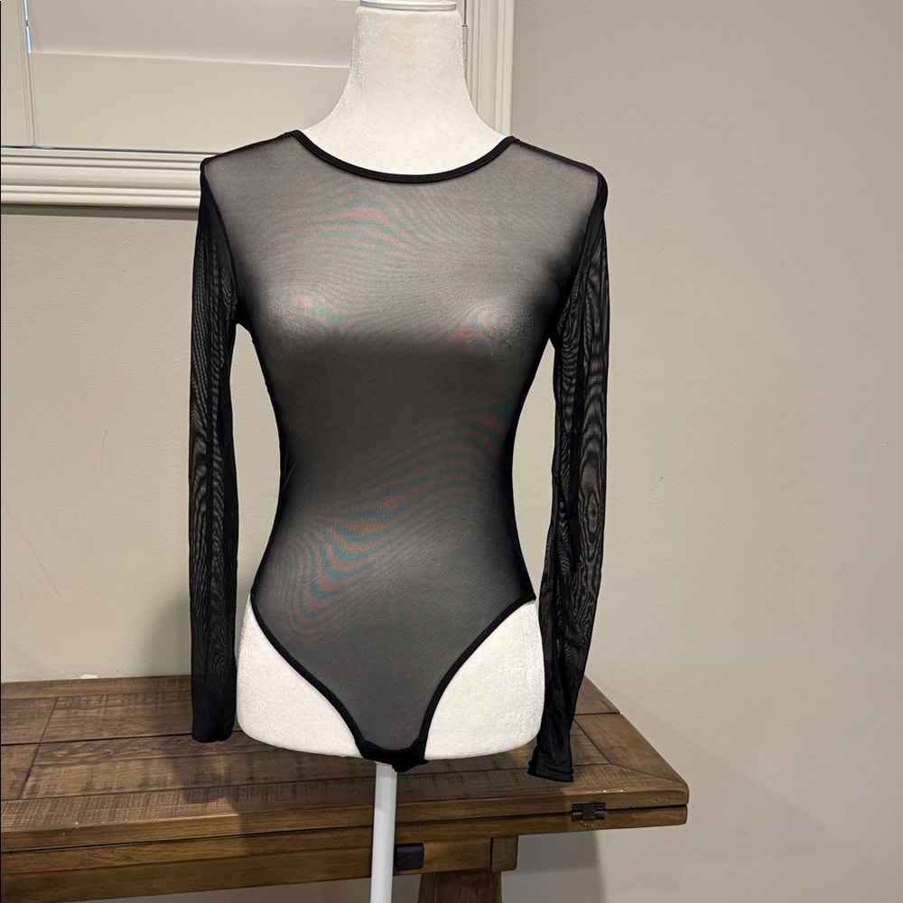 Sheer Black Long-Sleeve Bodysuit - Brand Unknown